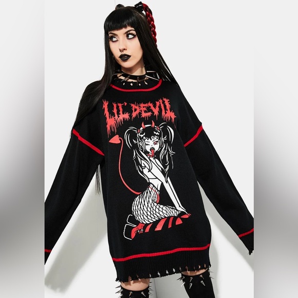 CURRENT MOOD - CHAOTIC EVIL KNIT SWEATER - Picture 1 of 10